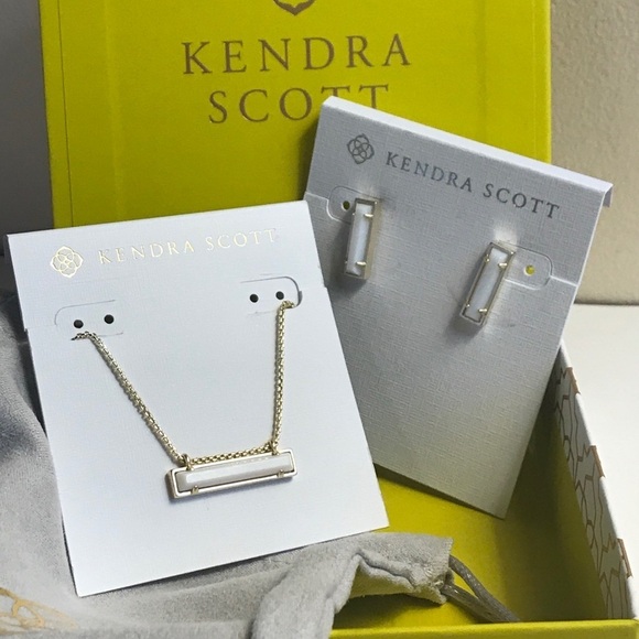Kendra Scott Bar Necklace Earrings White Golden